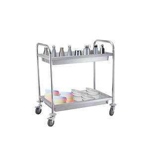 Carro de limpieza de tubo redondo, carro de recogida de acero inoxidable para platos hondos de 2 niveles, carro de servicio de restaurante resistente - Product Image 3