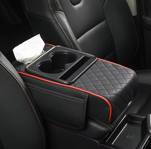 Boîte de rangement pour accoudoir central avant de voiture avec coussin rehausseur en cuir intégré, porte-gobelet et pochette de rangement pour mouchoirs pour les voyages en voiture - Product Image 4