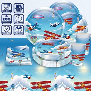 Airplane-Themed Party <b>Tablecloth</b> <b>Rectangle</b> Digital Printing Blue Sky Clouds Pattern Children Birthday Decorations - Product Image 2