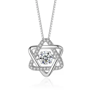 Collier en argent sterling 925 avec pendentif étoile juive Collier en zircon pour femmes Bijoux