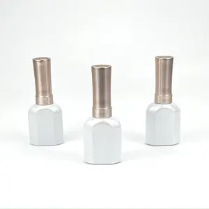 15ml empty white nail polish glass bottle with gold lid and brush factory suppliers support electroplating spray screen printing