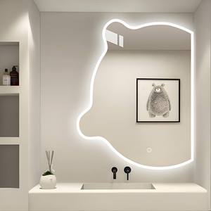 Asymmetrical Irregular Smart Bathroom Mirror Bluetooth Waterproof LED Art Deco Design Touch <b>Switch</b> Wall-Mounted Eco-Friendly - Product Image 3