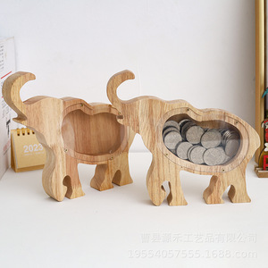 Hucha de madera decorativa, hucha de elefante de dibujos animados de acrílico transparente, hucha de dinero de Año Nuevo para niño, arte en madera. - Product Image 4