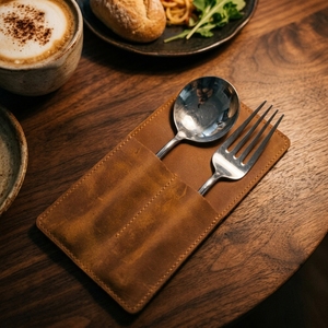 Étui à <span class=keywords><strong>couverts</strong></span> de luxe en cuir de vachette, 2 emplacements, en cuir véritable, réutilisable, cadeaux d'affaires, camping, restaurant, étui à ustensiles - Product Image 4