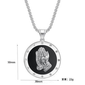 Hip Hop CZ priant bouddha main religieux étanche Non ternir acier inoxydable bijoux pendentif collier pour hommes femmes en gros - Product Image 2