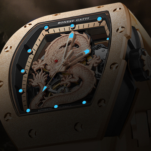 Montre mécanique automatique Bonest Gatti pour homme, modèle Hardcore Machine, dragon doré givré, bracelet en caoutchouc, étanche 30M - Product Image 5