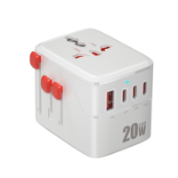 Adaptateur de voyage universel GaN 20W, convertisseur de prise de voyage mondial avec 3 ports USB A et 1 port Type C pour plus de 180 pays