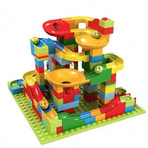 Juego de bloques grandes educativos clásicos para niños, con laberinto de bolas y tobogán de embudo, para ensamblar, pista de canicas y circuito de carreras. - Product Image 1
