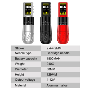 เครื่องสักโรตารี่ไร้สาย ปรับระยะชักได้ แบตเตอรี่แบบชาร์จได้ สำหรับงานไลน์และงานแรเงา - Product Image 6