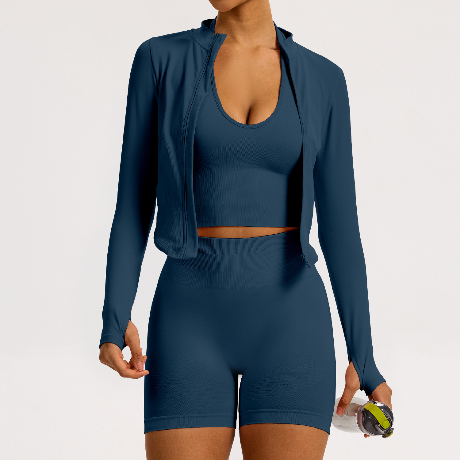 Blue coat+bra+shorts