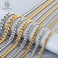 Collier unisexe tendance en acier inoxydable poli miroir avec fermoir à bascule style hip-hop, maillons cubains lisses, vente en gros