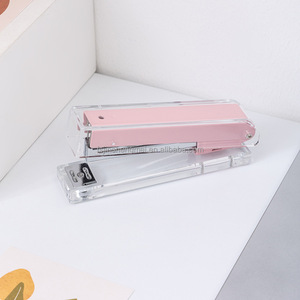<span class=keywords><strong>Grapadora</strong></span> de escritorio de acrílico transparente, juego de alcantarillado para libros, accesorios de oficina, grapas, encuadernación de libros de plexiglás de Color rosa, hecho de Metal y plástico - Product Image 4