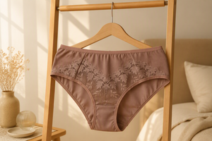 Culottes élégantes à taille haute pour femmes avec détail en dentelle florale transparente en V - Product Image 4