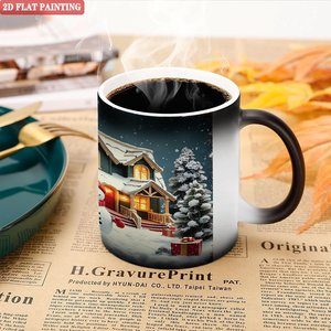 Tasse magique en céramique 11oz, tasse à thé sensible à la chaleur, design noir givré de Noël - Product Image 5
