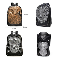 Sac à dos tête de loup 3D tendance Punk Steampunk Diablo, avec rivets métalliques gaufrés, or et noir, visage de fantôme en silicone, couronne de roses de Pâques