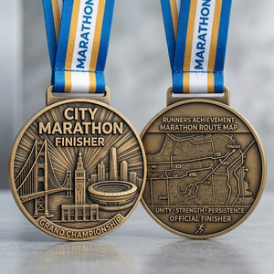 Médaille <span class=keywords><strong>de</strong></span> finisseur <span class=keywords><strong>de</strong></span> marathon en alliage <span class=keywords><strong>de</strong></span> zinc moulé sous pression, bronze antique, avec relief 3D personnalisé OEM, pour événement <span class=keywords><strong>de</strong></span> course urbaine - Product Image 2