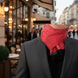 Double Sided Red Traditional <b>Scarf</b> with White Heart Pattern - Product Image 3