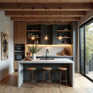 Belle armoire de cuisine modulaire personnalisée en bois massif de style moderne et rustique chaleureux avec îlot de style classique - Product Image 2