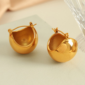 Pendientes de aro dorados en forma de C, huecos, geométricos, con forma de bola, joyería de moda para mujer - Product Image 3