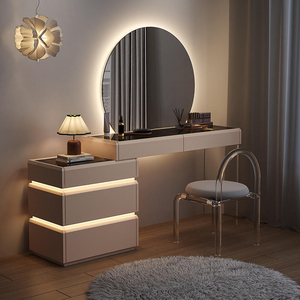 Luxury Minimalist Dressing <b>Table</b> Modern Aesthetic Makeup Vanity Desk with LED <b>Mirror</b> Smart Bedroom Furniture for Women - Product Image 1
