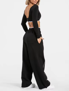Personnaliser les pantalons baggy à double taille et à jambes larges <span class=keywords><strong>pour</strong></span> femmes pantalons de survêtement <span class=keywords><strong>pour</strong></span> femmes vente en gros de pantalons de haute qualité - Product Image 4
