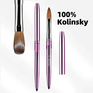 100% Kolinsky Acrylic Nail <b>Brush</b> 1Pcs Purple Crimped Metal Handle Drawing <b>Brush</b> for Acrylic Powder Size 2-18 - Product Image 1