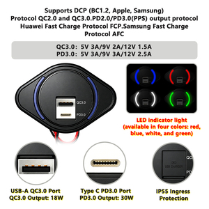 Chargeur USB double personnalisé avec ports QC et PD3.0 30W pour voitures, 12/24V, prise de charge USB pour bus et véhicules - Product Image 3