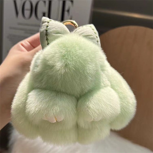 New Arrival nhỏ Dễ Thương Thỏ Kawaii Bow Bunny Keychain Mặt dây chuyền Túi ba lô PURSE Charm Fluffy thỏ Pom Pom móc khóa - Product Image 3