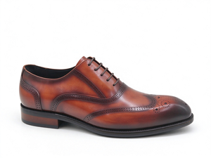 รองเท้าหนังผู้ชายแบบ Wingtip Brogue Oxford สีพาติน่า ผูกเชือก ส้นเตี้ย สำหรับงานทางการ ธุรกิจ งานแต่งงาน สำนักงาน และงานปาร์ตี้ - Product Image 4