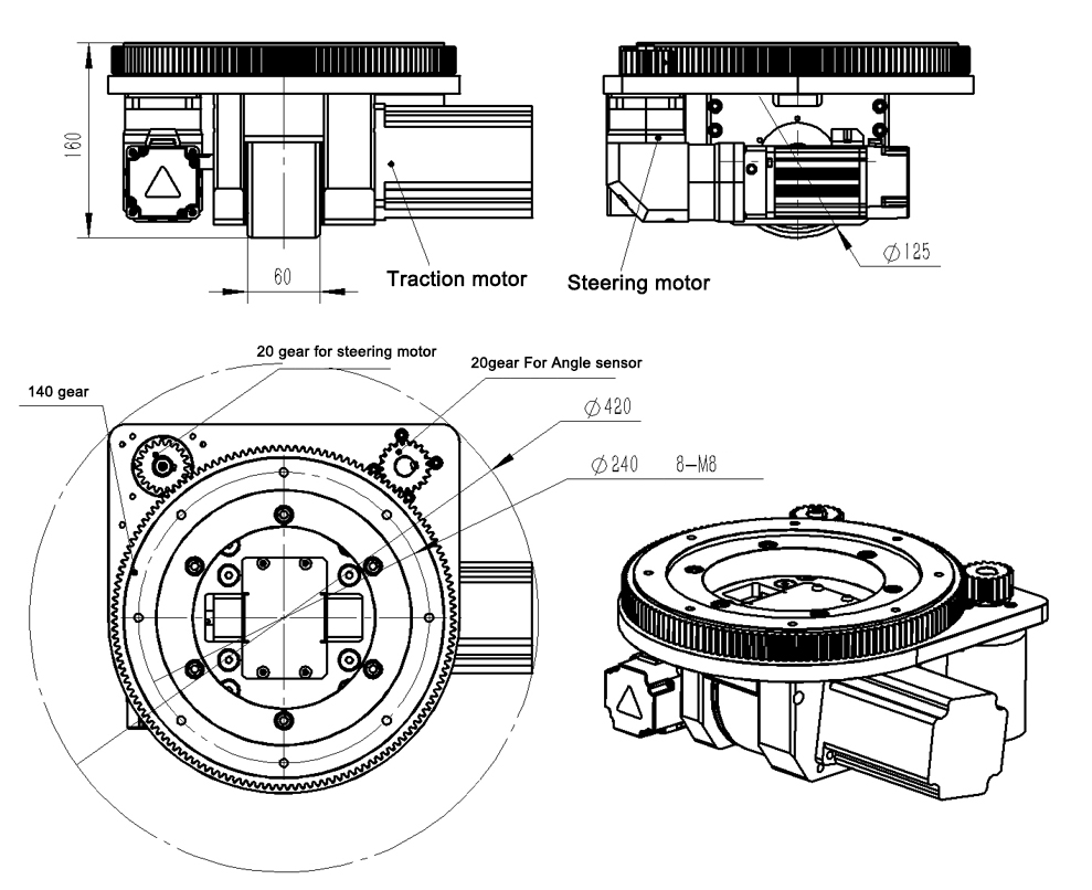 ZL-160 Double Support AGV Drive Wheel Built In planetary gear reducer