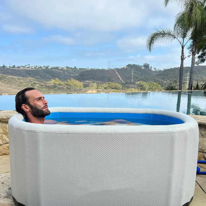 Vasca Da Bagno Gonfiabile Portatile - 160x90x50 Cm, Con Coperchio E Portabicchieri, Grigio Chiaro