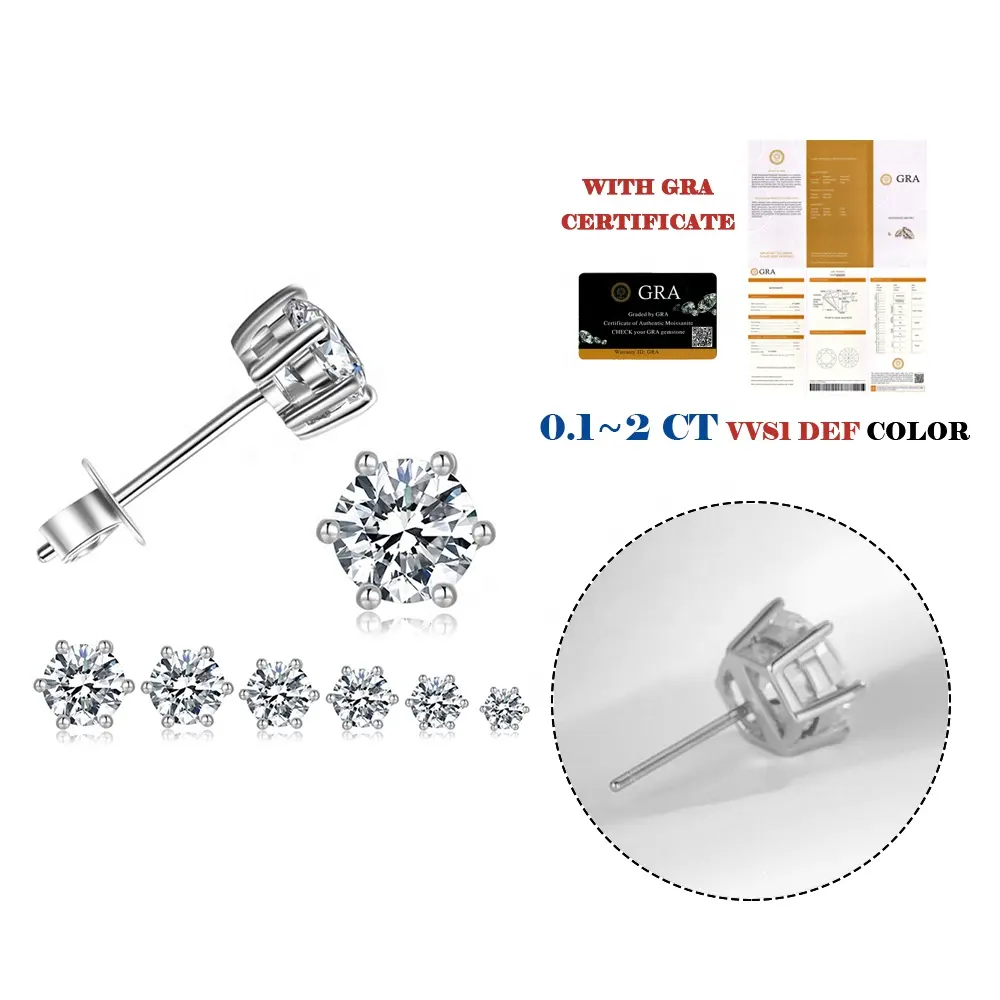 Đồ trang sức tốt kim cương Stud Bông tai vvs 1CT Iced out moissanite bông tai 925 Sterling Silver bạc chất lượng cao cổ điển mẫu làm