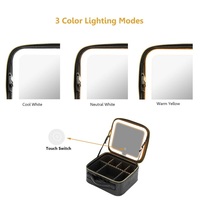 Trousse de maquillage intelligente à LED avec miroir, étui à cosmétiques de voyage en cuir PU imperméable de grande capacité, sacs de maquillage portables