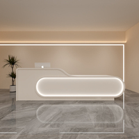 Mostrador de Recepción con Caja Registradora LED Moderna, Diseño Personalizado OEM ODM, Madera Curvada Ecológica, Antioxidante, para Salón, Boutique u Oficina