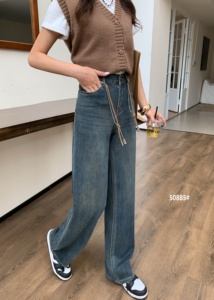 Denim Pantalons décontractés pour femmes Denim Jeans Craft Style Fly Fabric Zipper Waist Custom Denim Repassé Drill Button Leather OEM Spandex - Product Image 4