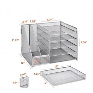 Desk Organizer with File Holder 5-Tier Paper Letter Tray Organizer with Sliding Drawer and 2 <b>Pen</b> Holder Mesh File Organizer - Product Image 5