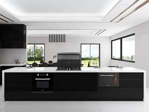 Mueble de Cocina Moderno en Blanco y Negro con Acabado Brillante, Encimera de Mármol y Almacenamiento Personalizable - Product Image 4
