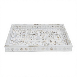 Bandeja de Servir Rectangular Hecha a Mano con Incrustaciones de Madreperla, Ecológica, Duradera, Clásica, de Madera, Elegante, para Desayuno, Cama, Comedor, Café - Product Image 1