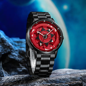 Reloj de pulsera deportivo de cuarzo con movimiento giratorio creativo de la serie Drop Shipping Car, de acero inoxidable negro, para hombre, regalo para parejas. - Product Image 4