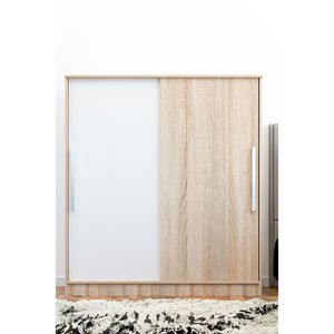 Armario Moderno de Madera Blanca Sonoma con Puerta Corredera y Cajones, Armario Plegable Grande de 2 Puertas para Dormitorio, Almacenamiento para el Hogar - Product Image 4