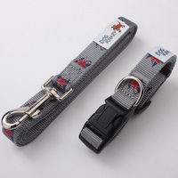 Qqpets Tali Anjing Mewah Premium Kustom Poliester Kerah Gaya Fashion Pola Cetak Pita Reflektif Hewan Peliharaan