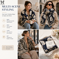 Écharpe longue élégante en jacquard tissé pour femme, motif floral, douce, épaisse, chaude, à franges, pour l'hiver et les jours froids, usage quotidien