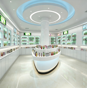 Ensemble de meubles de présentation pour magasin de cosmétiques moderne sur mesure avec éclairage LED, comptoir de présentation incurvé pour les soins de la peau - Product Image 5