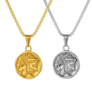 Ciondolo Zeus in Acciaio Inossidabile da 20mm, Gioielli da Uomo, Collana Zeus Greca Antica con Moneta Rotonda Bicolore - Product Image 4