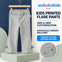 Pantalon évasé personnalisé Smiledotkids pour enfants, gris, avec volants à la taille et nœud brodé, OEM ODM, pour petites filles, vente en gros