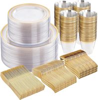 600 pièces de vaisselle jetable moderne en plastique PS transparent avec bord doré, résistante, sans BPA, certifiée LFGB, pour la rentrée scolaire
