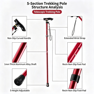 Bastón Plegable Ajustable de 3 Secciones de Aleación de Aluminio con Bloqueo Giratorio y Punta de Goma para Caminar al Aire Libre - Product Image 6