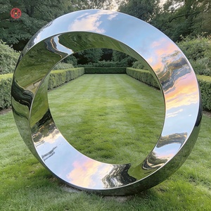 Sculpture géométrique circulaire abstraite moderne en acier inoxydable HADUN pour la décoration d'art public de rondins de circulation extérieurs - Product Image 3