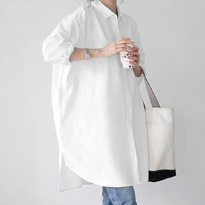 Nouvelle Blouse Longue Unie pour <span class=keywords><strong>Femme</strong></span> à Manches Longues et Boutonnage Simple, Coupe Ample, Printemps-Été, T-shirt Tendance - Product Image 3
