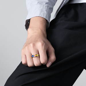 Unisex <b>Titanium</b> Steel Rainbow <b>Ring</b> Gold Silver Black Channel Setting Gift Jewelry - Product Image 2